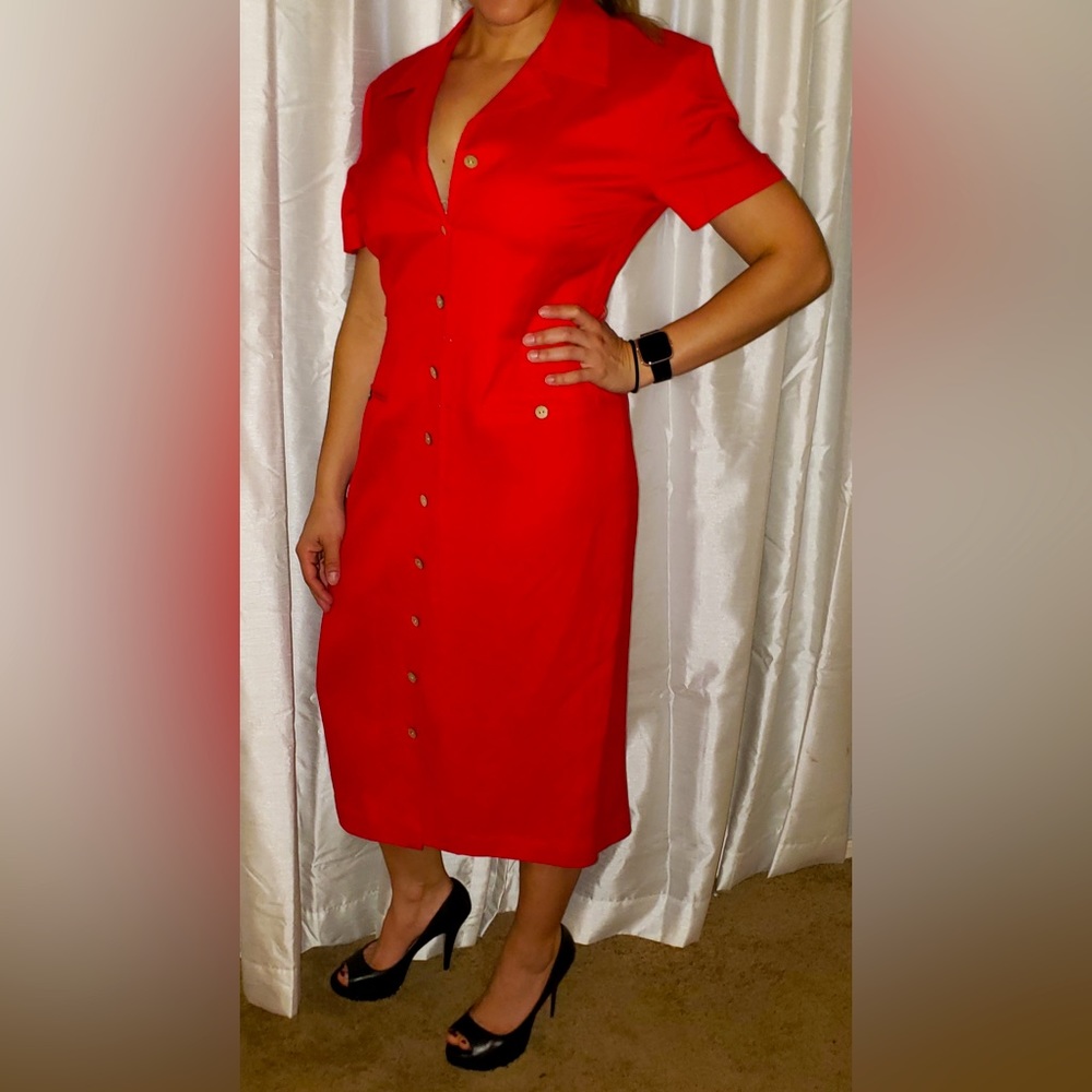 1970’s Vintage Positive Attitude Dress, red, size 12 (model size 8-10)